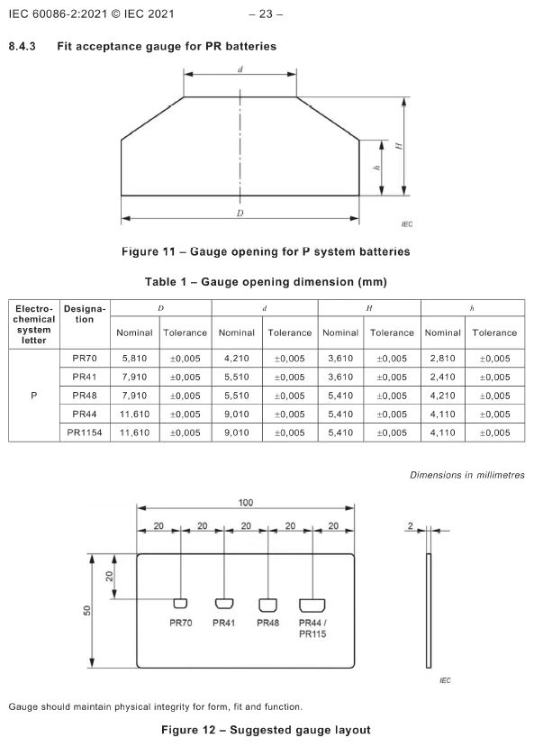 IEC 60086-2 2021 Clause 8.4.3 Battery Testing Machine Fit Acceptance Gauge For PR Batteries 0