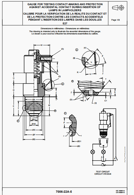 Gauge For Testing Protection Against Bulb-Neck Damage And For Testing Contact-Making In Lampholders E27-7006-22a-5 0